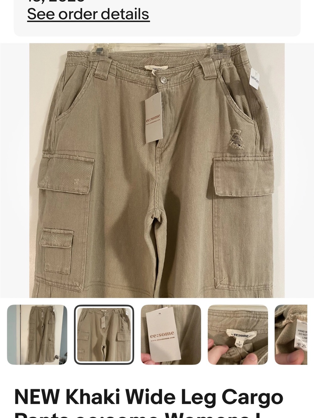 eesome Olive Khaki Wide-Leg Cargo Pants